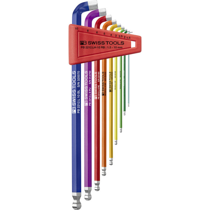 PB Swiss Tools  2212.LH-10 RB
Rainbow L-key set, 100° angle, long, Inbus with ball end, 1,5-10 mm