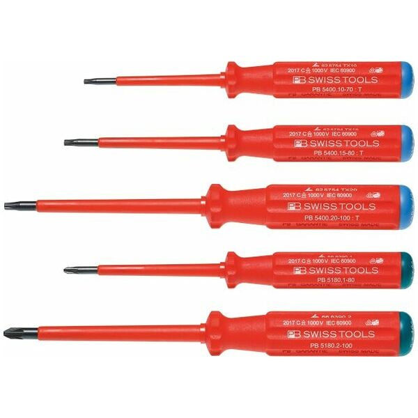 PB Swiss screwdriver set, 5-piece fully insulated, for Torx® and PlusMinus.