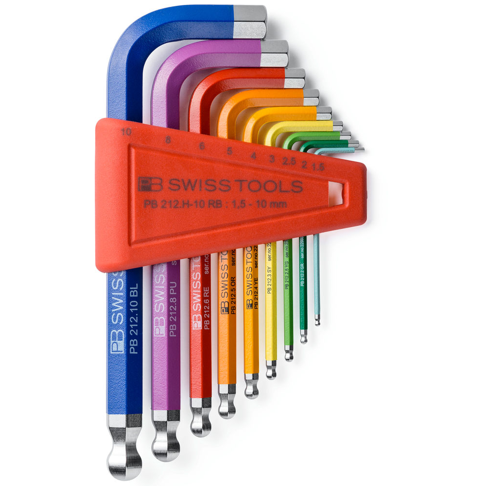 PB Swiss 212.H-10 RB 9 Piece RainBow Hex Key Set Ball End 1.5-10mm