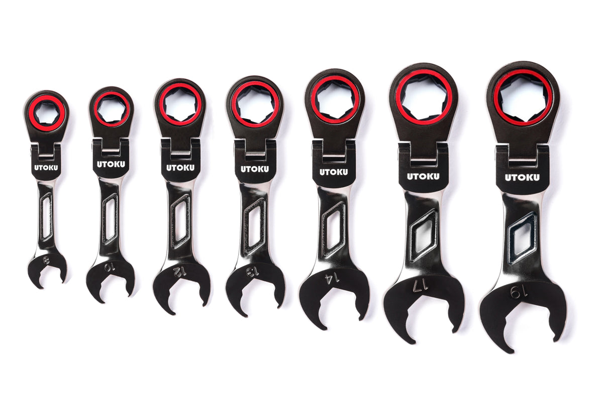 Full set of 7-piece UTOKU patent precision 120-tooth anti-skid tooth ratchet/mely-opening wrench-Made in Taiwan