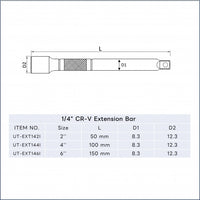 Utoku Tools 1/4" square extension bar 100 mm (4")