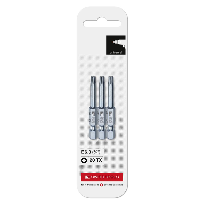 PB Swiss E6.400/20 PrecisionBit E6.3 Torx Screwdriver Bits T20 – 3 Pack