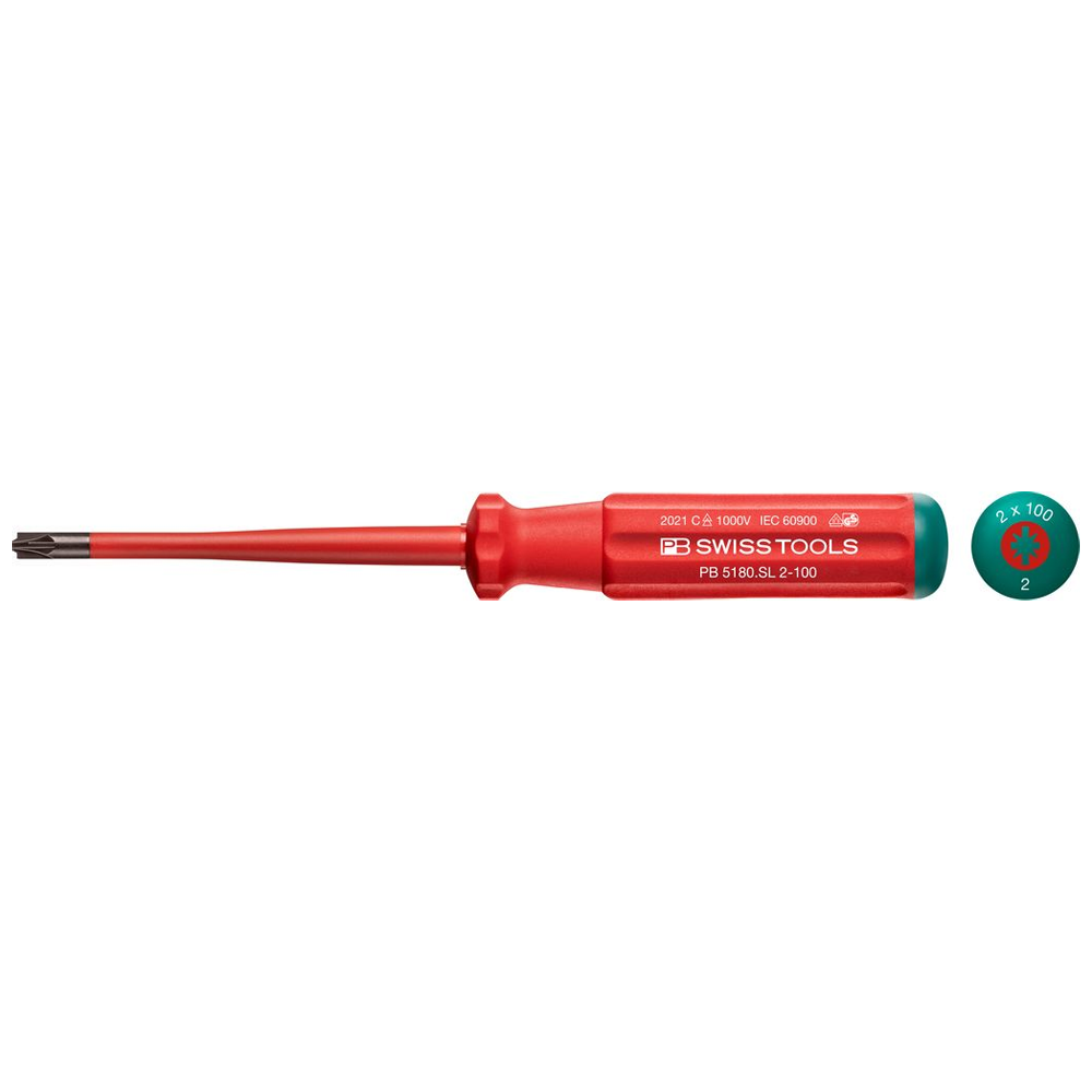 PB Swiss 5180.SL Classic VDE Slim Combination Screwdriver Pozi/Slot PZ/S2 x 100mm