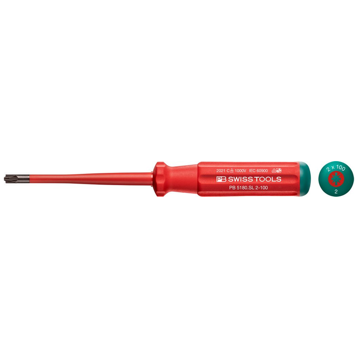 PB Swiss 5180.SL Classic VDE Slim Combination Screwdriver Pozi/Slot PZ/S2 x 100mm