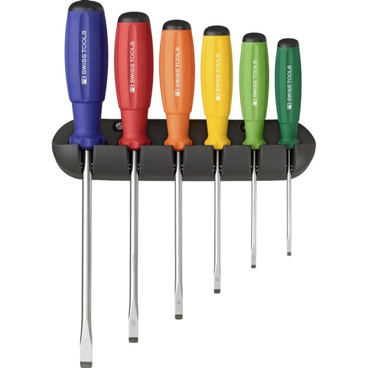 PB Swiss SwissGrip Rainbow screwdriver set for slotted screws in holder