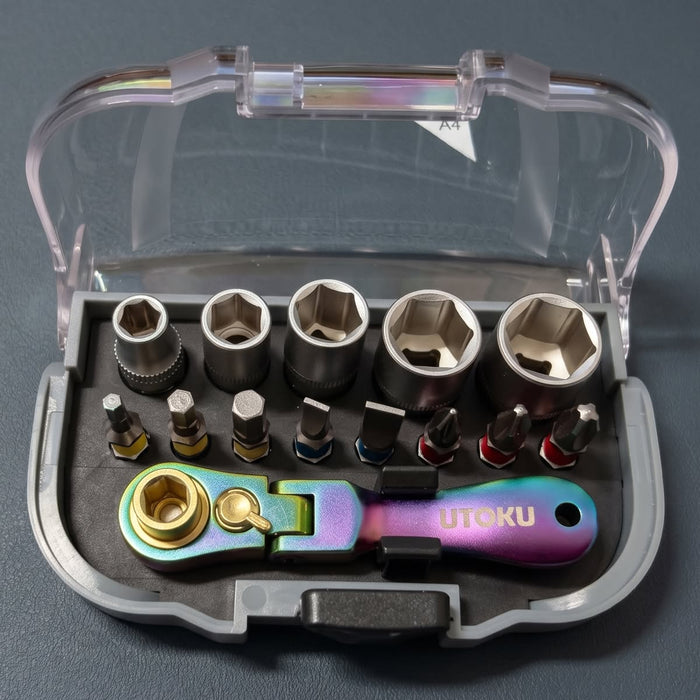 Utoku Tools flexible mini ratchet socket & bit set - Titanium Rainbow
