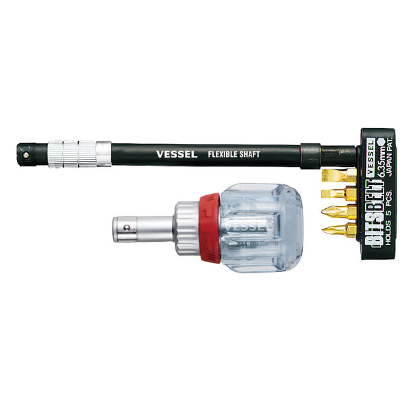 Vessel Ratchet Stubby Screwdriver No.TD-6700FX-4(w/ Flexible shaft)