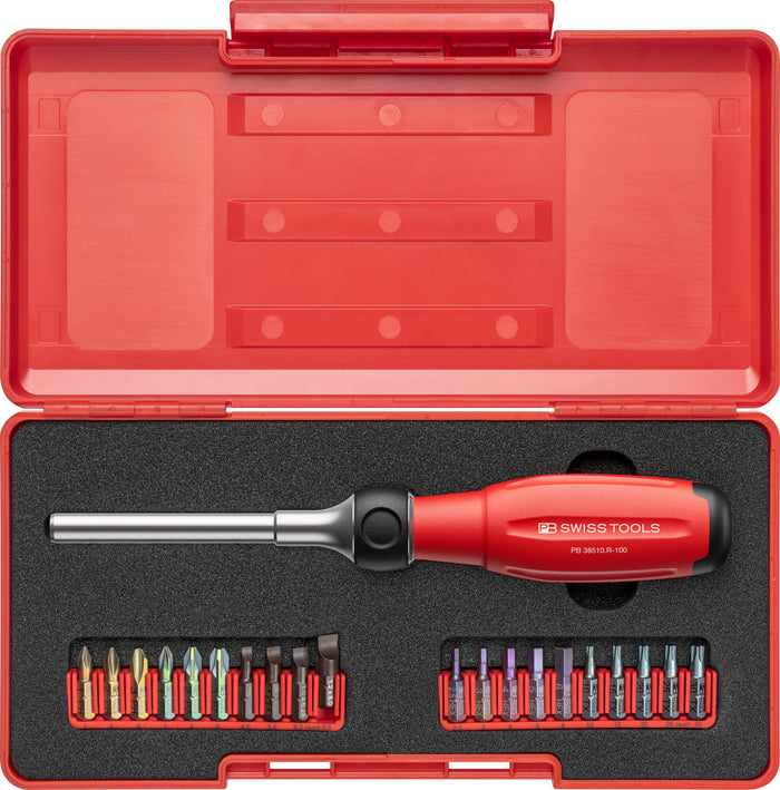 PB Swiss Tools NEW
PB 38510 R100 Evo Set
Twister - bit holder with ratchet, set in practical ToolBox