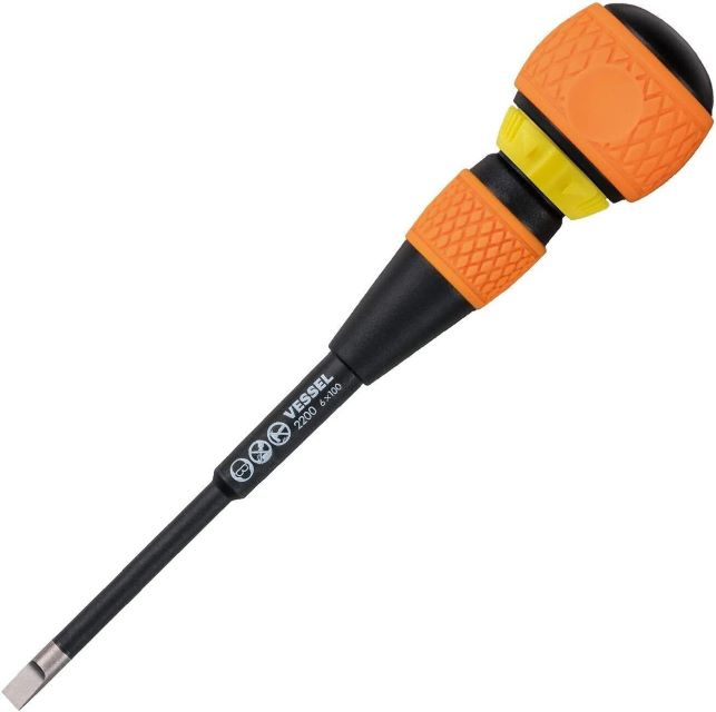 VESSEL No.2200 Slotted 6 x 100 Ball Grip Ratchet Screwdriver