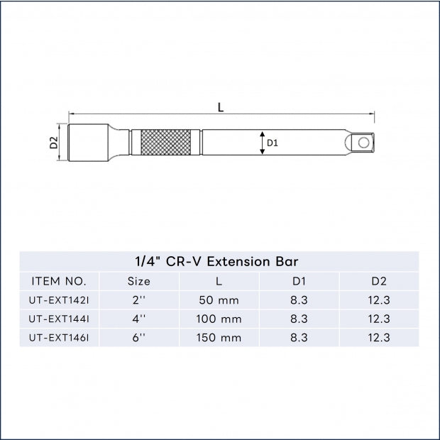 Utoku Tools 1/4" square extension bar 50 mm (2")
