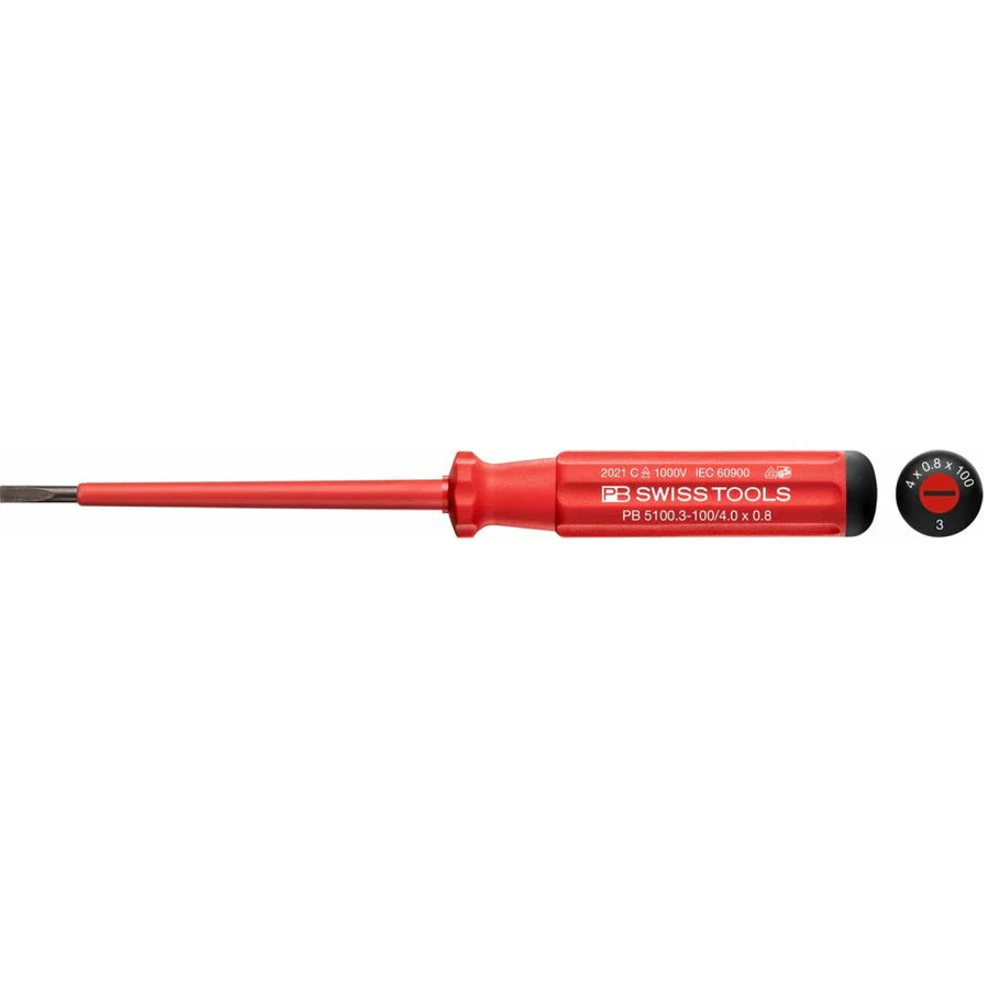 PB Swiss Tools PB 5100.3-100/4 Classic VDE Screwdriver, Slotted, Size 3