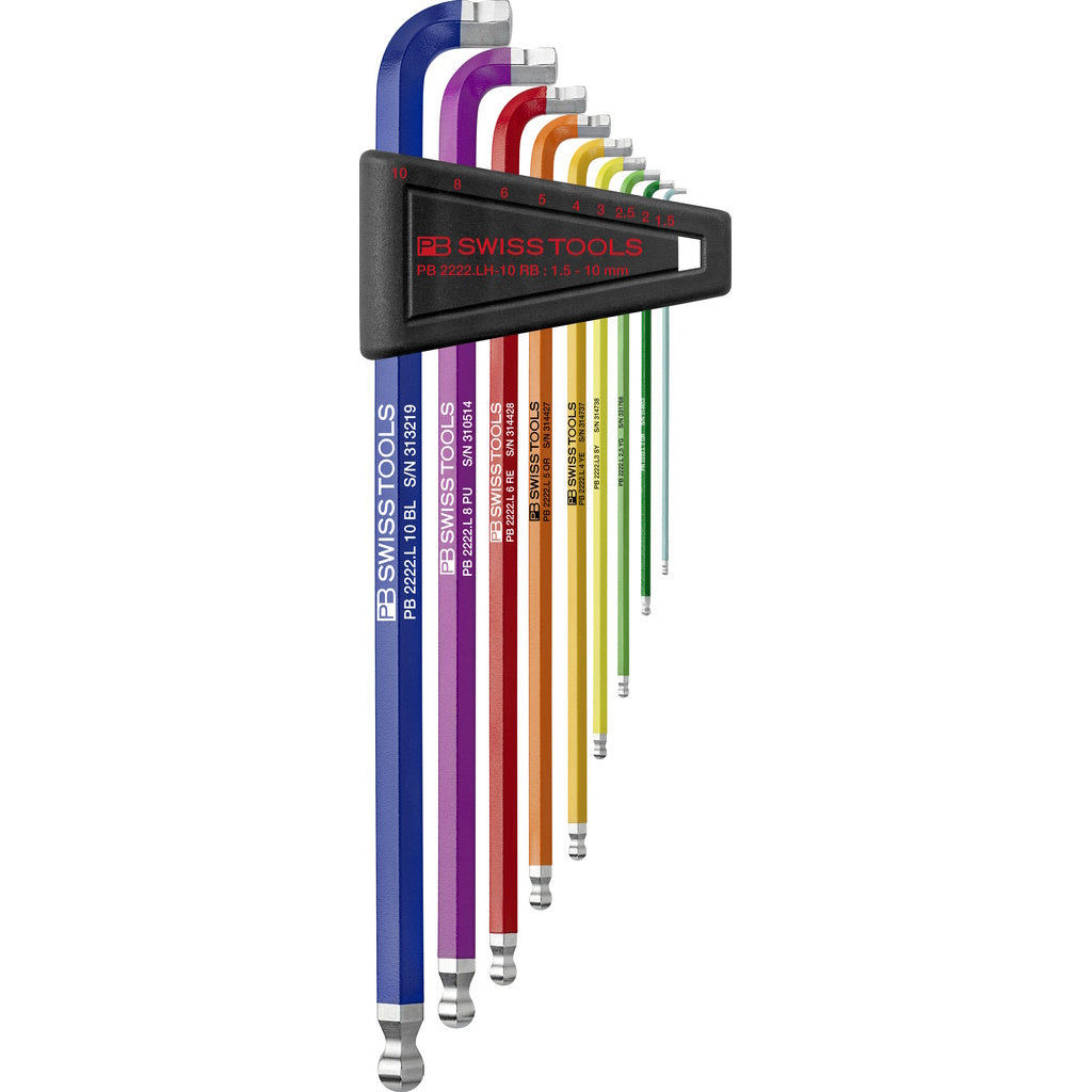 PB Swiss Tools PB Swiss Tools  2222.LH-10 RB Rainbow L-key set, Inbus, long with ball-head / 90-100° head, 9 pieces