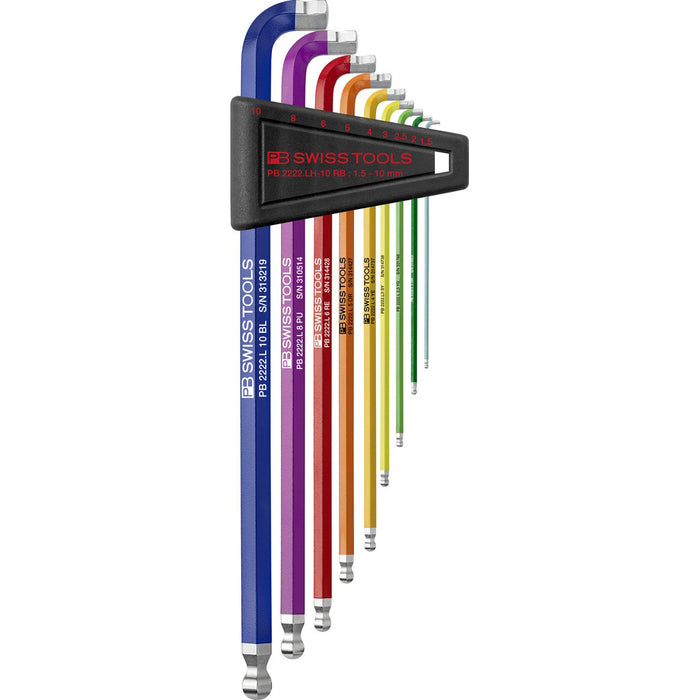 PB Swiss Tools PB Swiss Tools  2222.LH-10 RB Rainbow L-key set, Inbus, long with ball-head / 90-100° head, 9 pieces