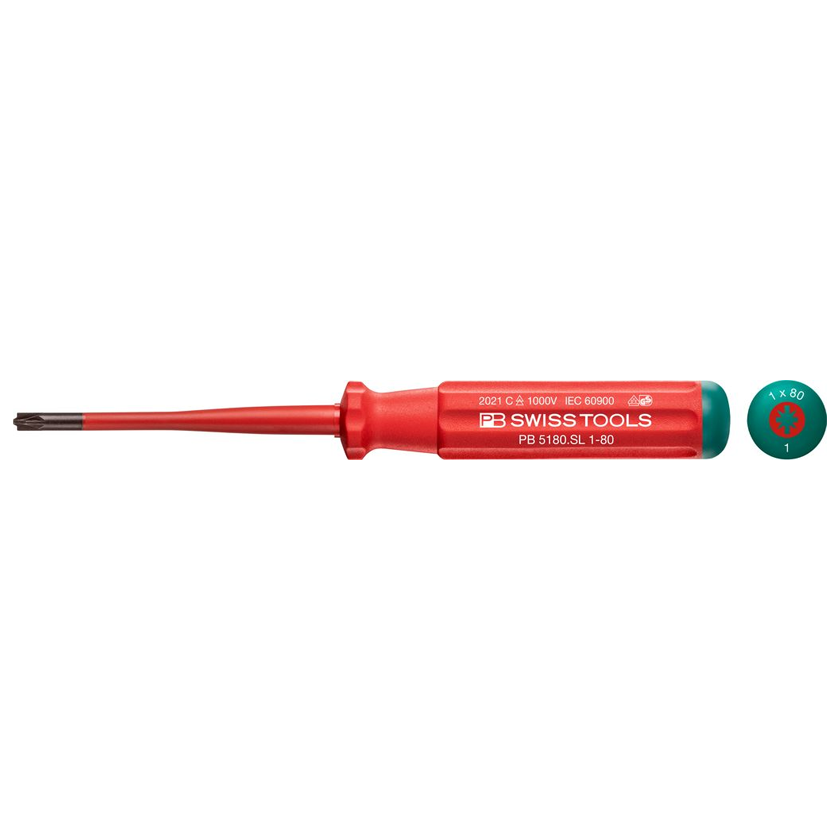 PB Swiss 5180.SL Classic VDE Slim Combination Screwdriver Pozi/Slot PZ/S1 x 80mm
