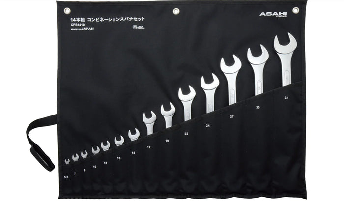 ASAHI Metric Combination Wrench Set in Tool Rool, 14 Pieces 5.5-32mm CPS1410