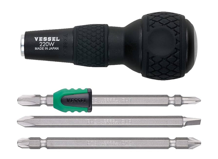 Vessel Ball Grip Screwdriver Set  with Screw Mag Catcher Plus, Negative, Pozi Drive 220W-3N