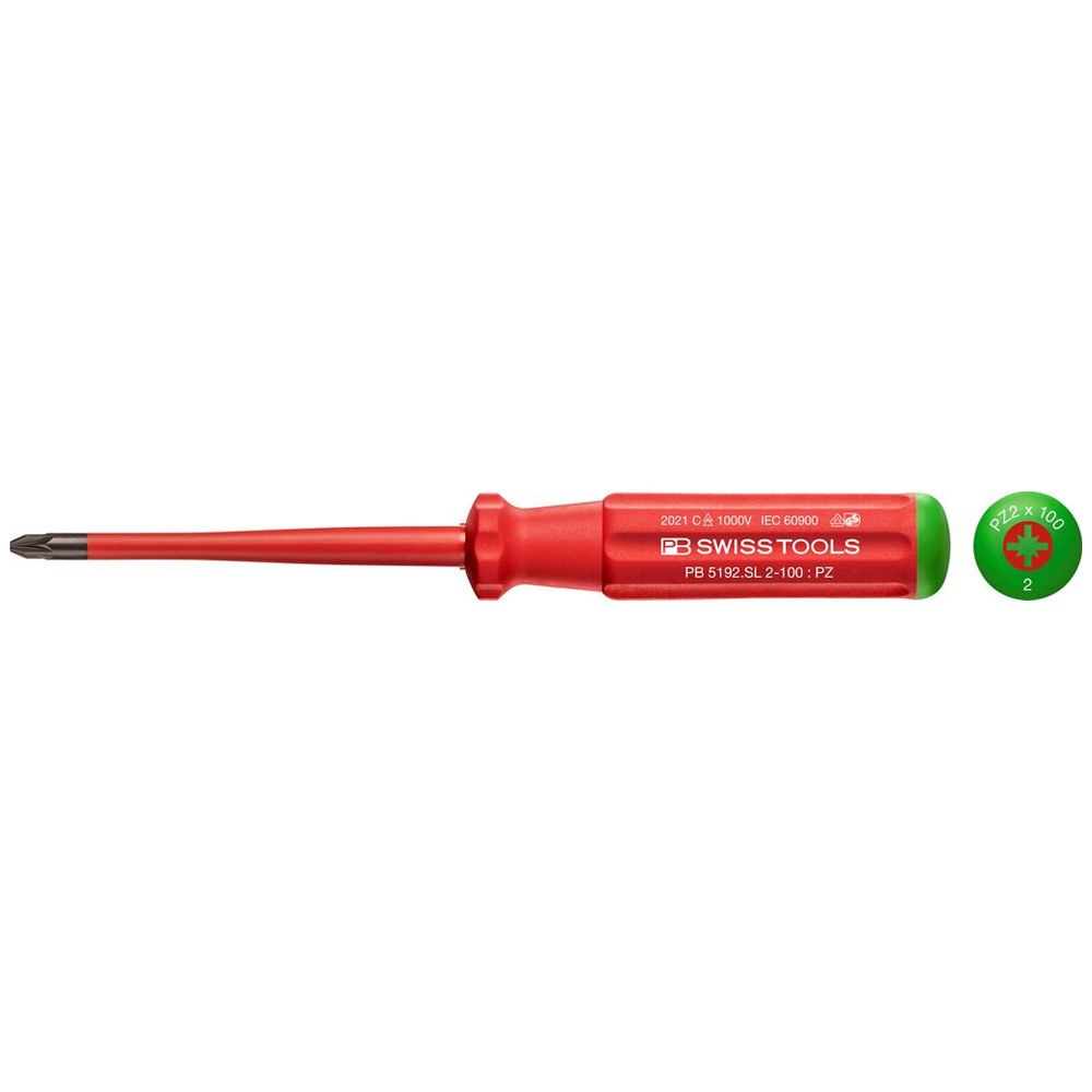 PB Swiss 5192.SL Classic VDE Slim Screwdriver Pozi PZ2 x 100mm