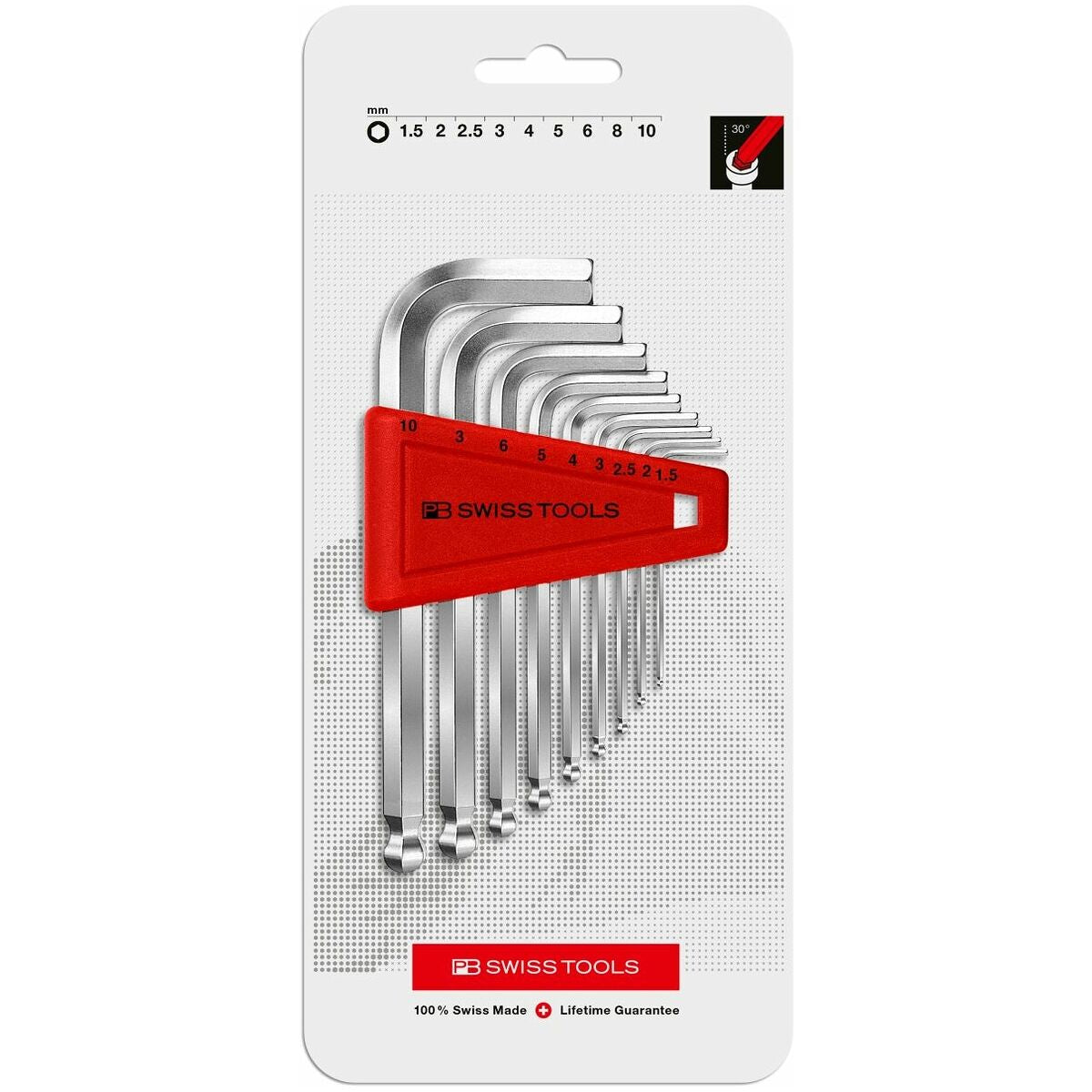 PB Swiss Tools PB 212.H-10 Hex keys with ball point for hexagon socket screws, set in a practical holder