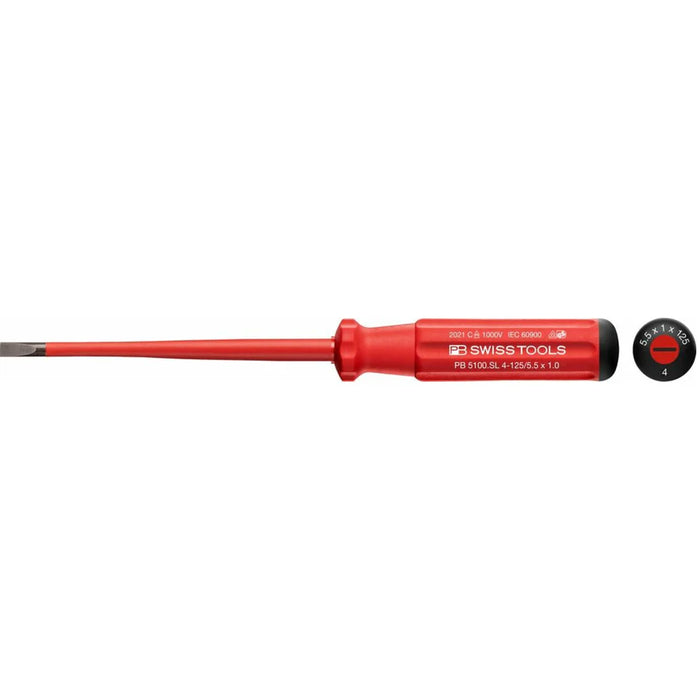 PB Swiss Tools PB 5100.SL 4-125/5.5 Classic VDE Insulated Screwdriver, Slim 5.5 x 125mm