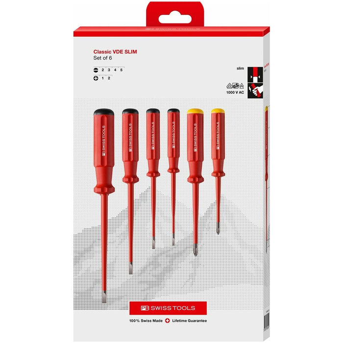 PB Swiss Tools 54422.SL Classic VDE slim screwdriver set for slotted and Phillips screws, in a high-quality cardboard box