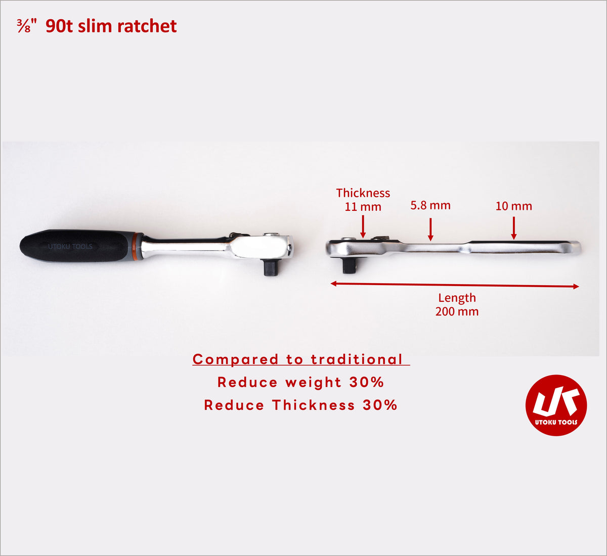 UTOKU TOOLS 3/8in slim 90t ratchet